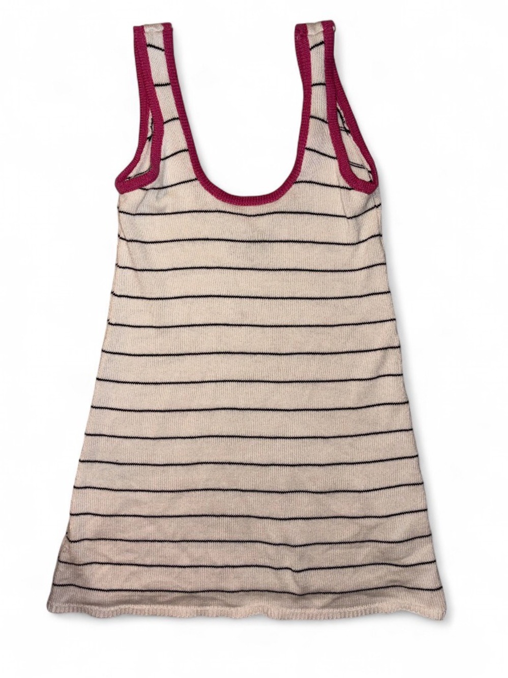 Striped Scoop Neck Dress with Pink Trim